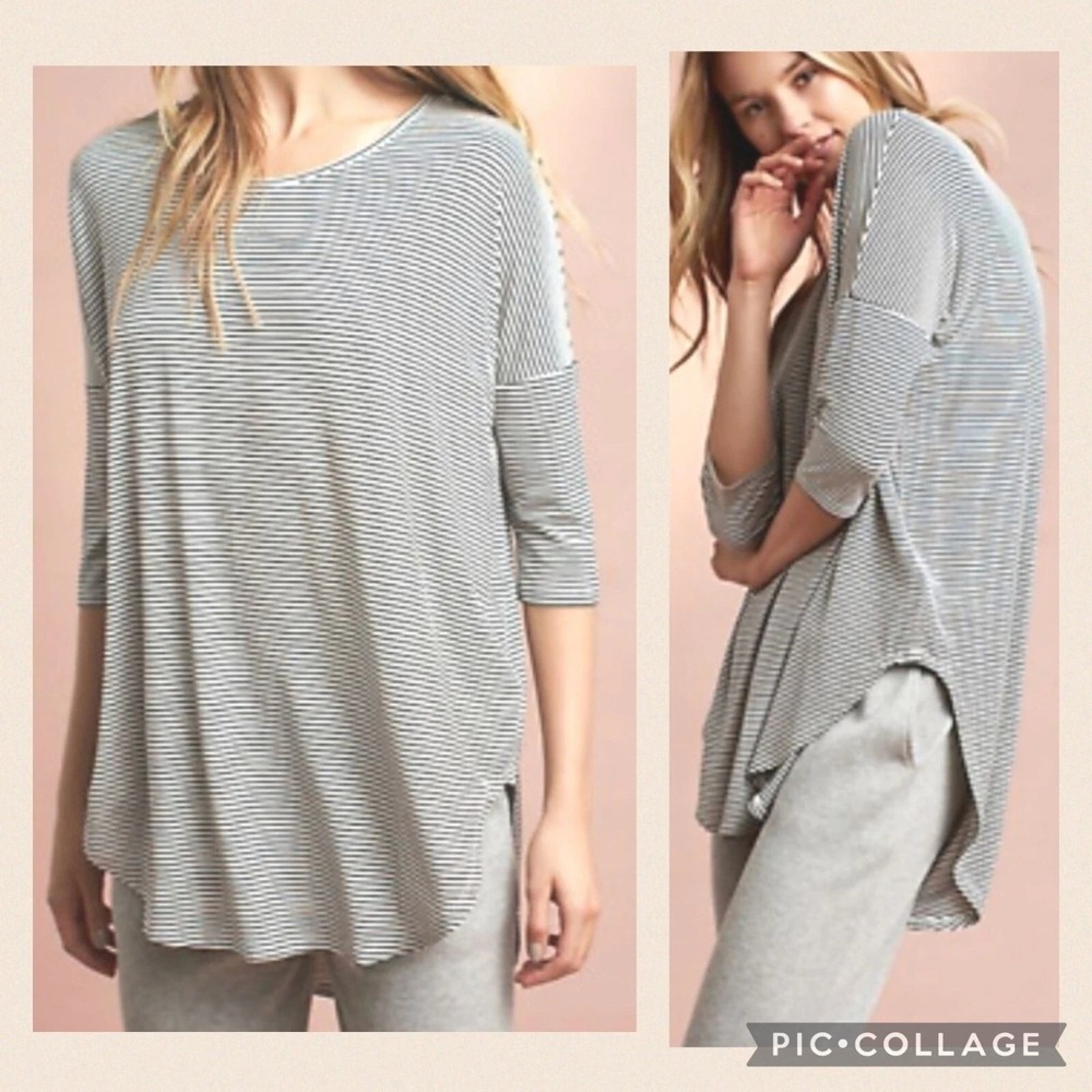 Floreat Women's Tunic Top So Loved Anthropologie Black White Stripe Dolman